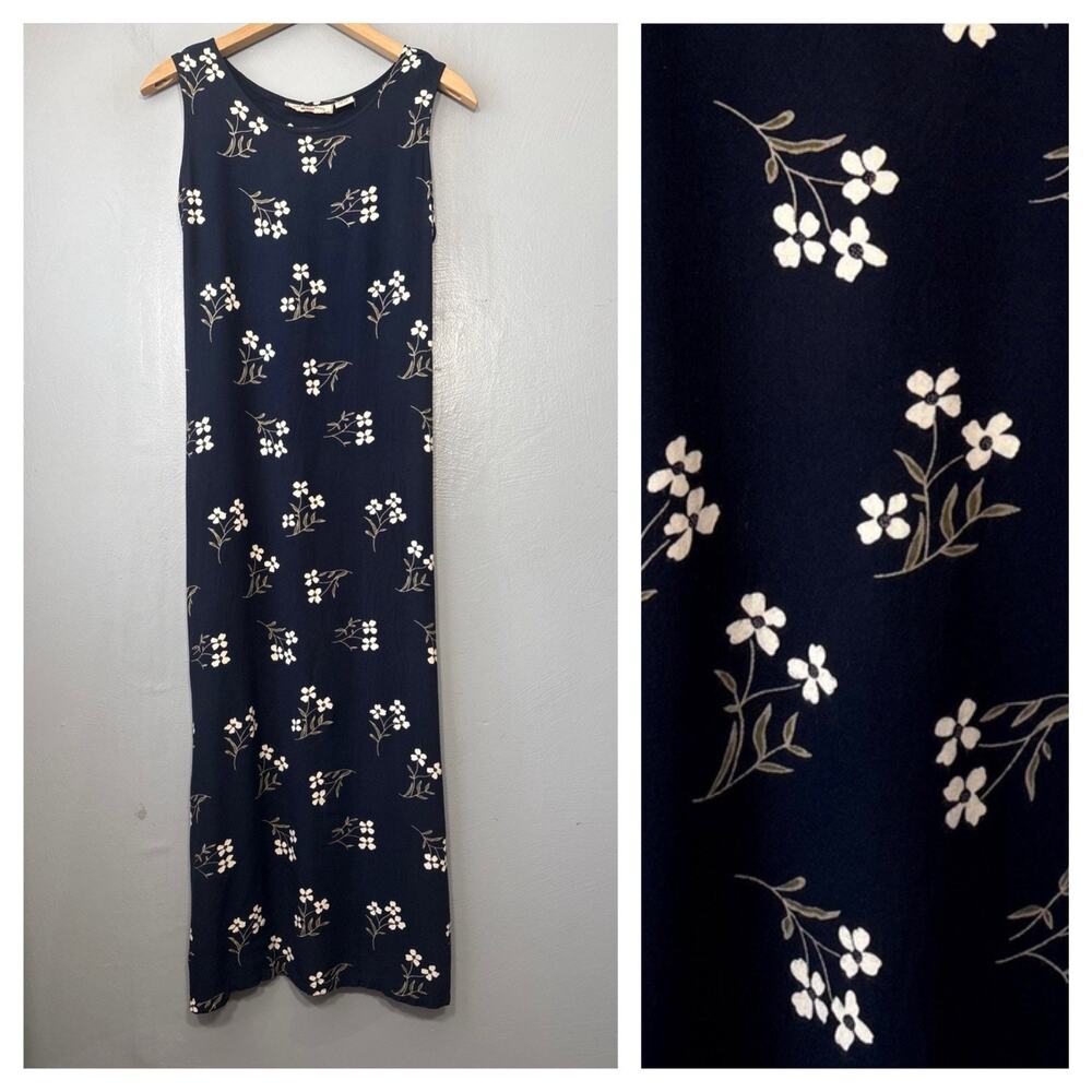 Vintage 90s County Seat Dress Size Small Navy Country Floral Sleeveless Cottage